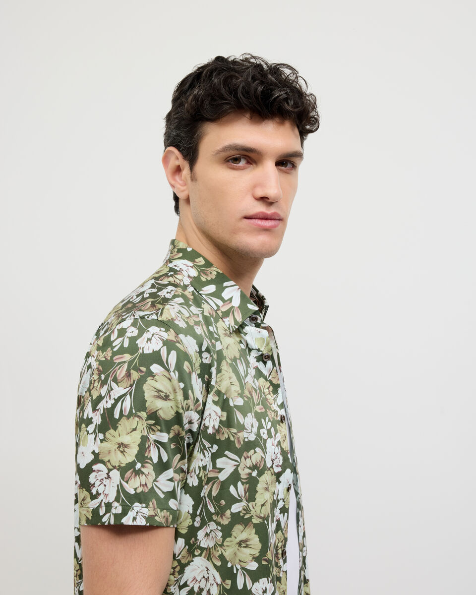 Painted Floral Short Sleeve Shirt, Khaki, hi-res